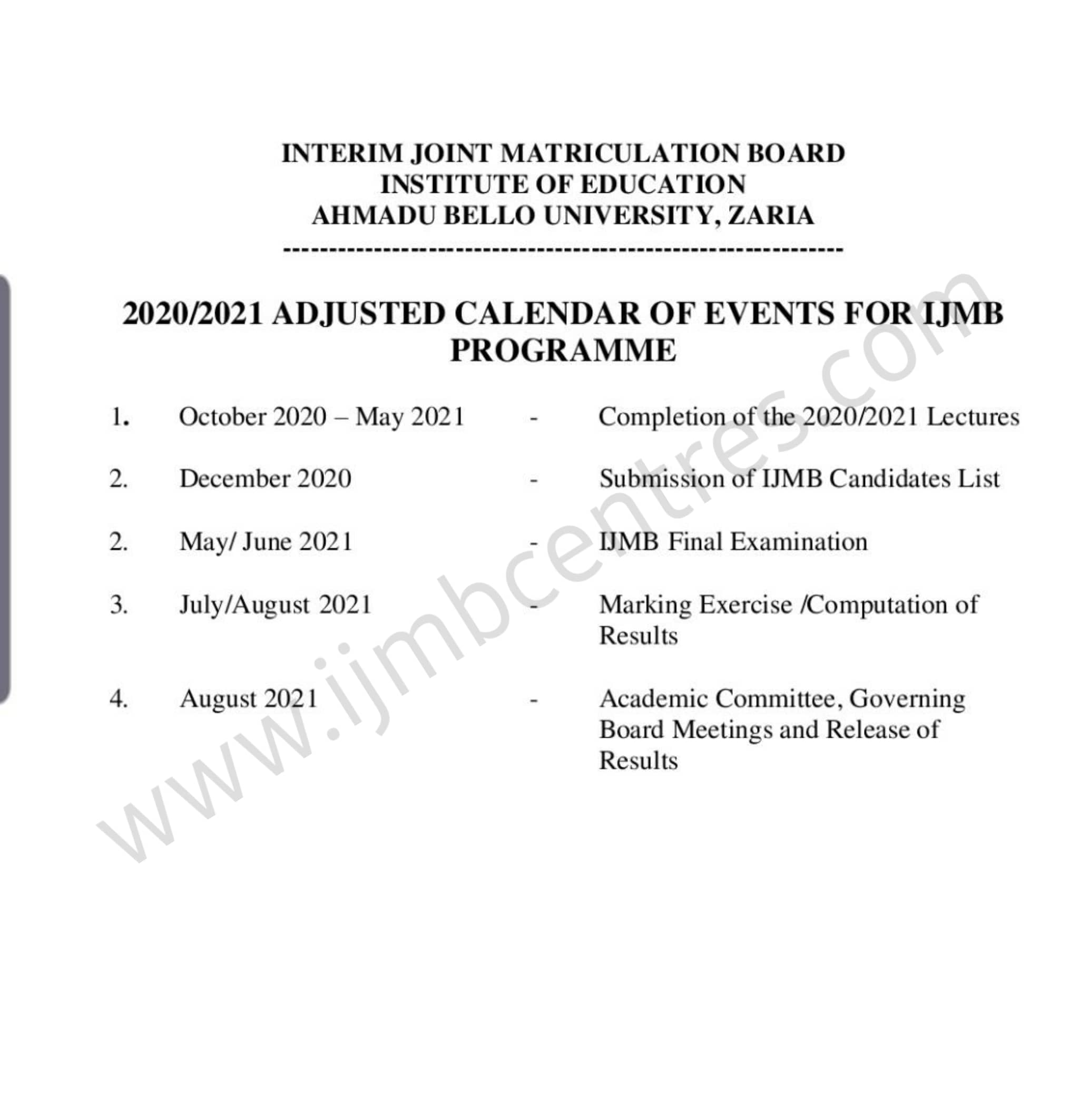 IJMB 2020 2021 Examination Date Released