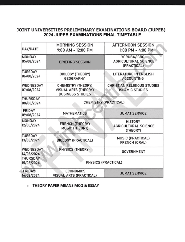 JUPEB 2025 Examination Timetable Final Update | JUPEB 2025/2026 Registration Is Ongoing 6 JUPEB 2025 Examination