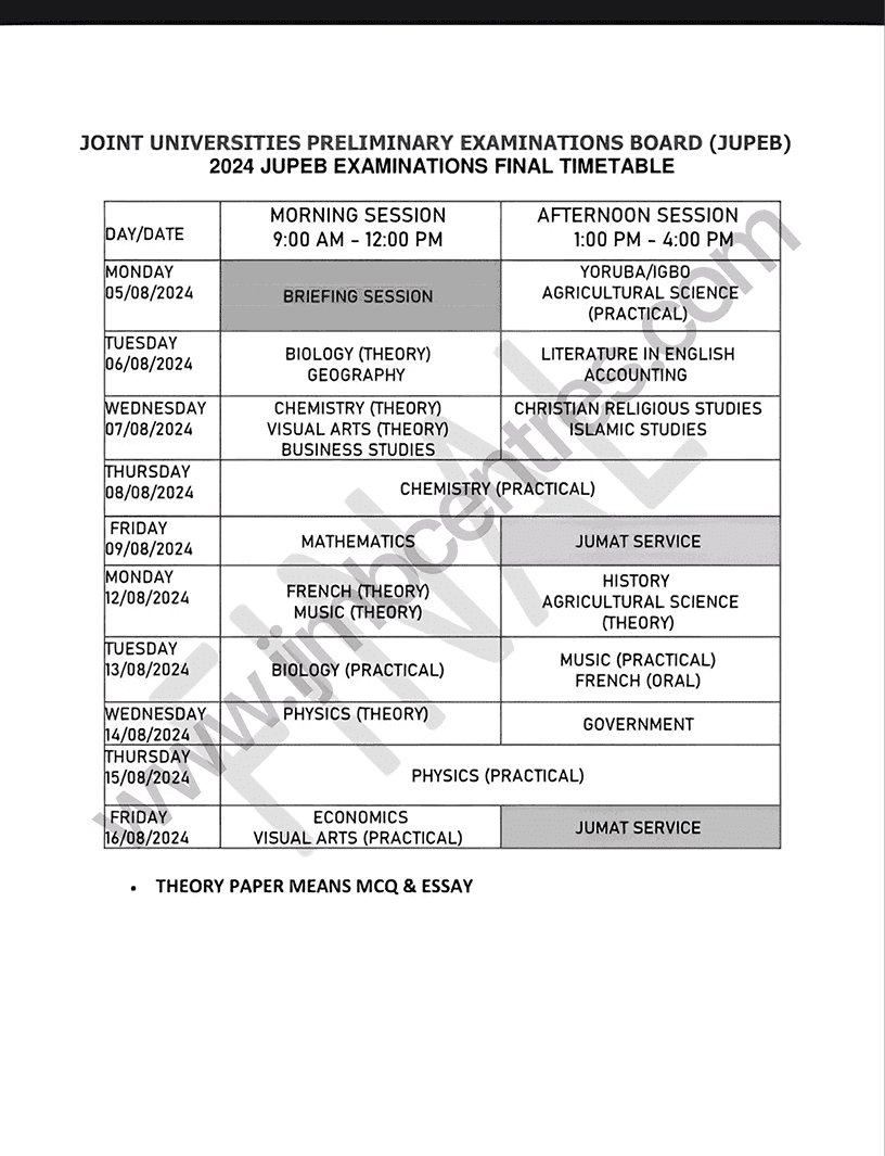 JUPEB 2025 Examination Timetable Final Update | JUPEB 2025/2026 Registration Is Ongoing 1 JUPEB 2025 Examination